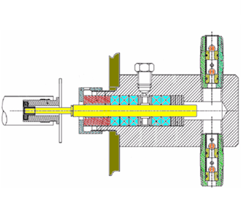 Schematic cutaway diagram of a packed plunger liquid end pump.